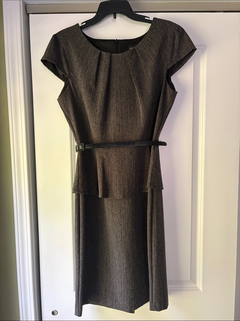 connected apparel Brown Midi Sheath Dress with Belt